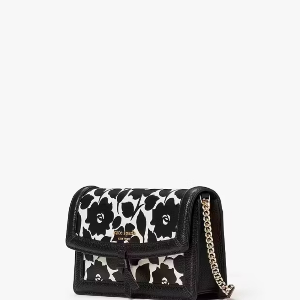 NWT Kate Spade Knott Floral Print Cream Black Leather Embossed Crossbody